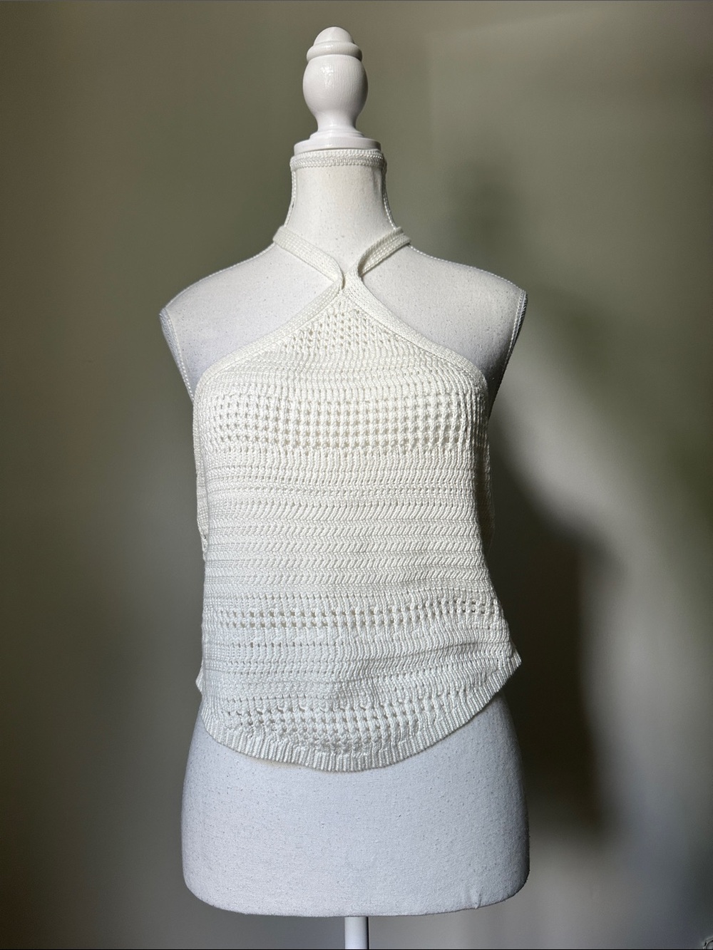 GUESS White Y2K Crochet Festival Boho Beach Halter Tie Neck Cropped Tank Medium